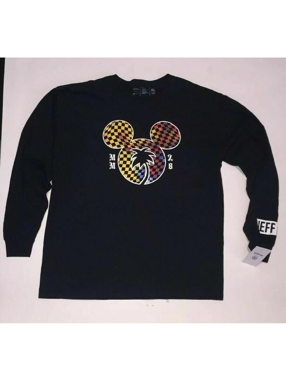 NWT Mens X-Large NEFF Disney Collection Mickey Mouse Ears T-Shirt Black Checker